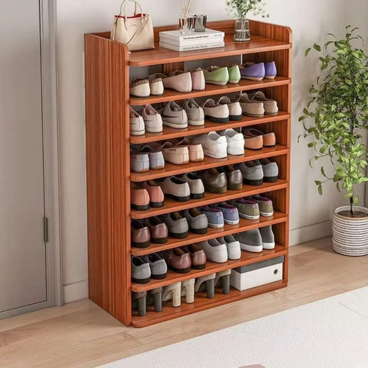 Modern Multi-Layer Wooden Shoe Rack – Space-Saving Shoe Organizer for Entryway, Hallway, and Bedroom (Brown/White, 102 x 26 x 120 cm)