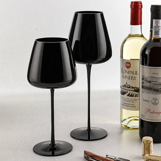 2-Piece Premium Black Wine Glasses – Long Stem Luxury Glassware