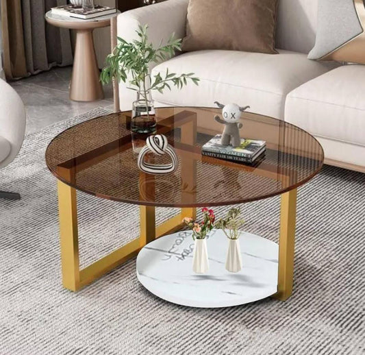 Minimalist Space Centerpiece Coffee Table – 80cm Round with Tempered Glass Top