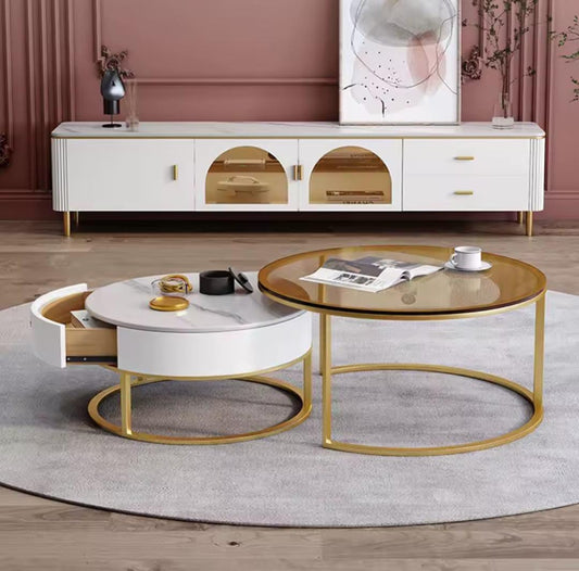 Modern Nesting Coffee Table Set – Marble & Glass Finish