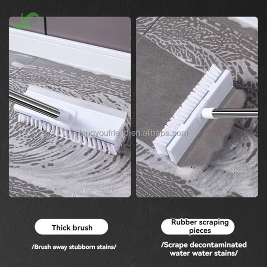 2 in 1 Floor Brush Scrubber with Long Handle Scrape Stiff Bristle Cleaning Scrub with Squeege