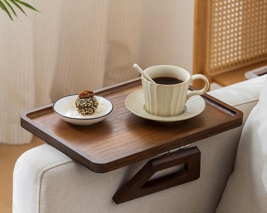 Foldable Wooden Sofa Armrest Tray – Clip-On Couch Table for Drinks, Snacks & Remotes