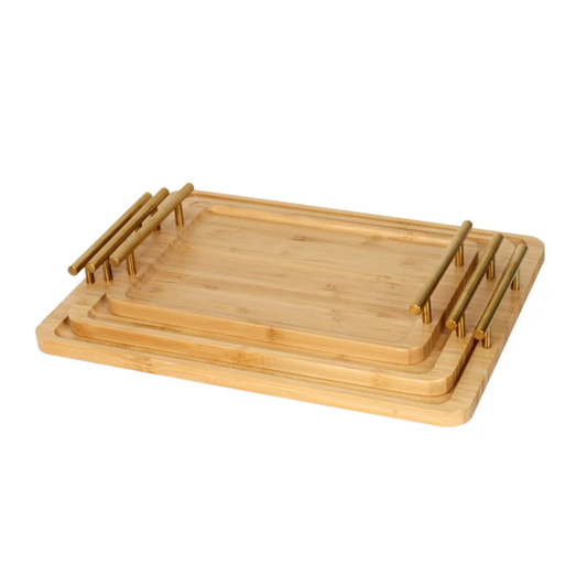 3-in-1 Bamboo Serving Tray with Elegant Gold Handles