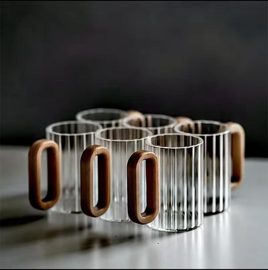 6-Piece Ribbed Glass Mug Set – 350ml Heat Resistant Borosilicate Coffee Cups