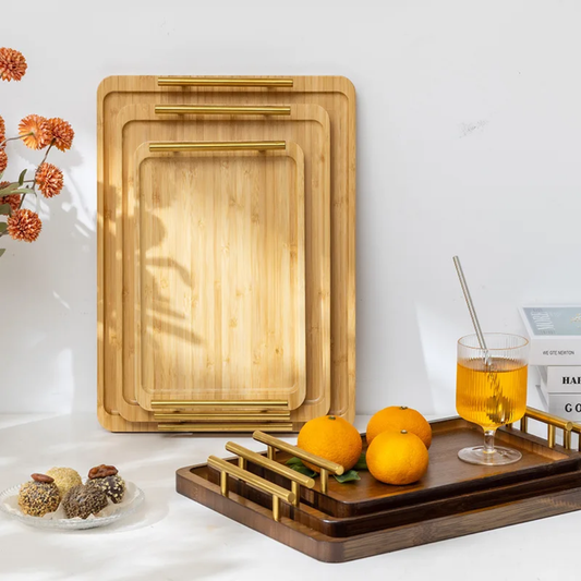 3-in-1 Bamboo Serving Tray with Elegant Gold Handles
