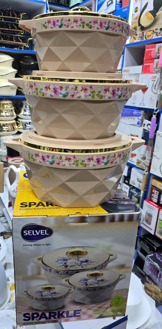 Sparkel  hot pot set of 3
Capacity  4000,6000,8000