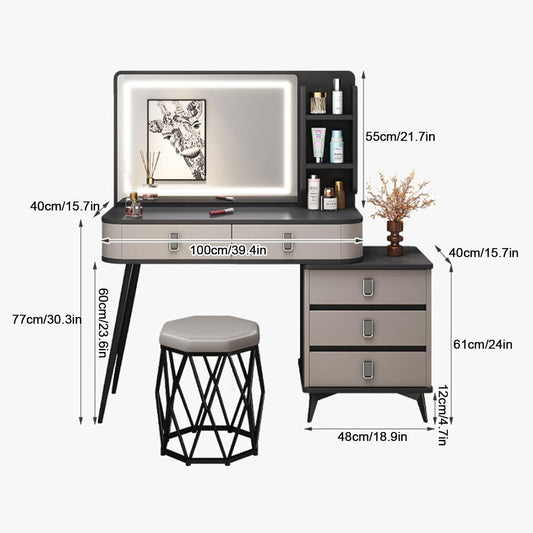 Retractable Dressing Table with LED Light