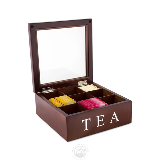9-Grid Bamboo Tea Bag Organizer with Visible Lid