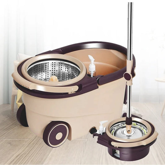 360° Spin Mop with Bucket & Dehydration Basket – 2 Mop Heads, Stainless Steel, Splash-Proof, Telescopic Handle