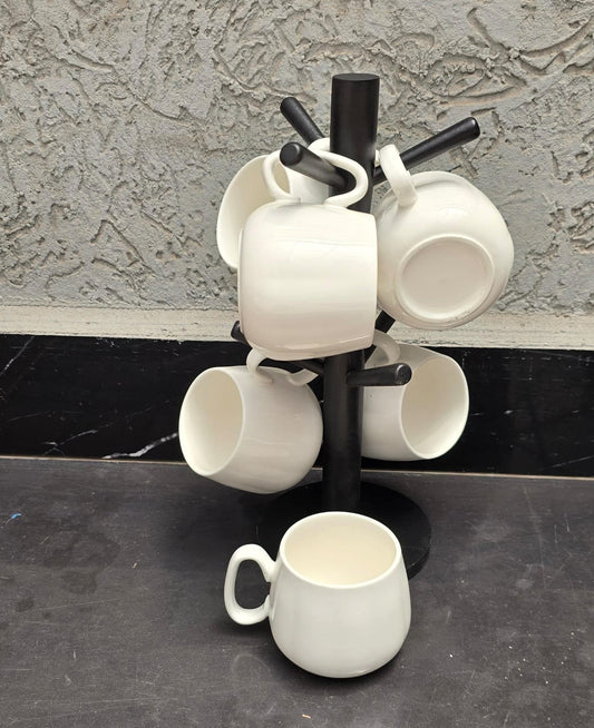 6pcs Unique Cappuccino Cups with Bamboo Stand