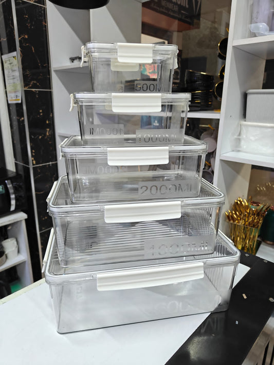 Big Capacity Kitchen Storage Containers – 5pcs Airtight, Leak-Proof, Stackable Set for Dry Food & Liquids