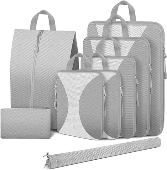 Reduce luggage size with the latest 8pcs Travel Suitcase Compression Cubes