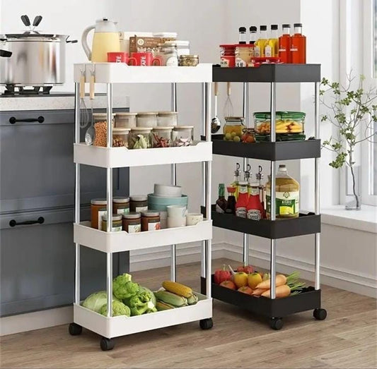 Multipurpose storage rack with wheels.