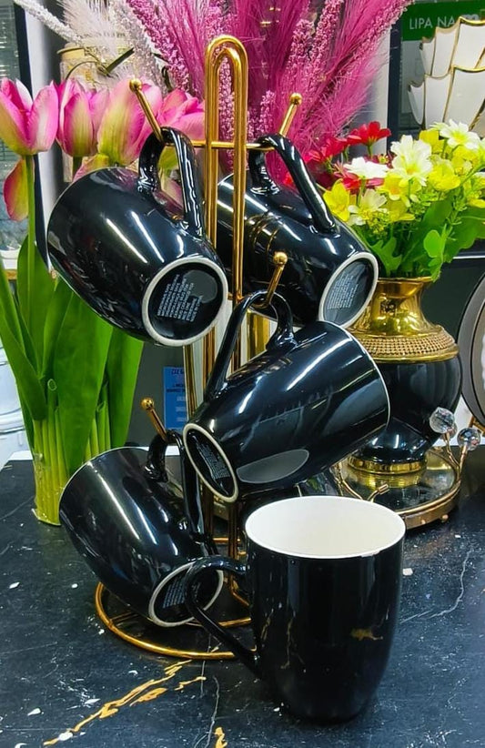 6 Piece Black Ceramic Mug Set