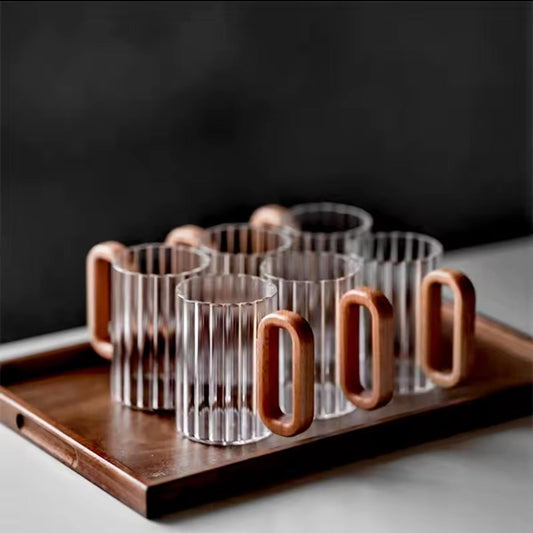 6-Piece Ribbed Glass Mug Set – 350ml Heat Resistant Borosilicate Coffee Cups
