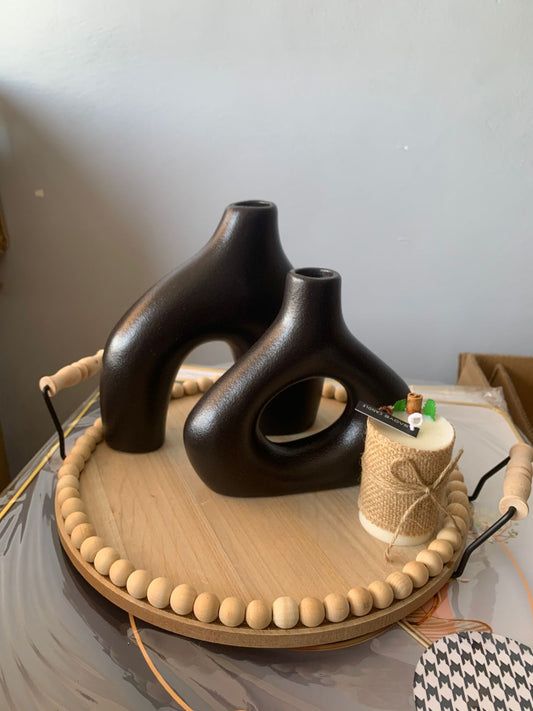 Rustic Wooden Round Beaded Tray | - Elegant Households KE