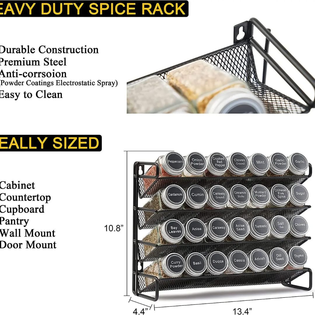 Seasoning spice jars with lid and a metallic rack | - Elegant Households KE