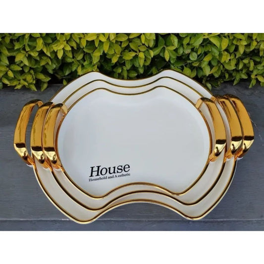 Set of 3 Golden Trays | - Elegant Households KE