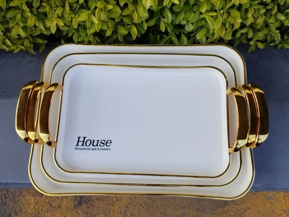 Set of 3 Golden Trays | - Elegant Households KE