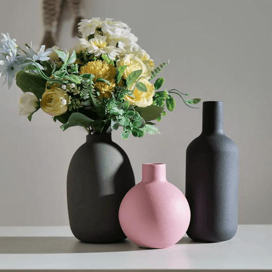 Set of 3 simple, elegant design , muted color vases | - Elegant Households KE