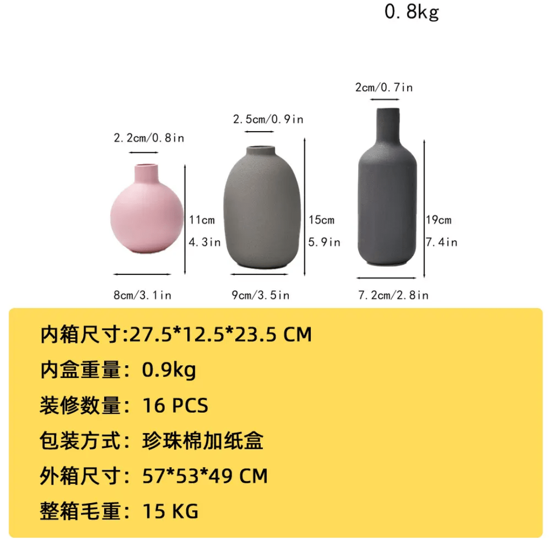 Set of 3 simple, elegant design , muted color vases | - Elegant Households KE