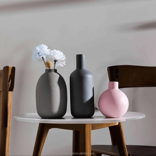 Set of 3 simple, elegant design , muted color vases | - Elegant Households KE
