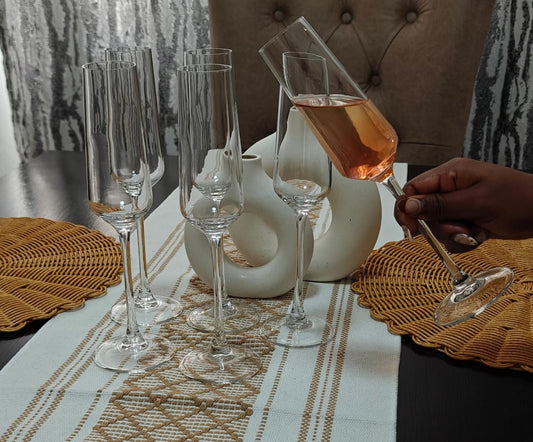 Set of 6 Champagne Flutes – Clear Long Stem Wine Glasses, 200ml Elegant Drinkware for Weddings, Parties & Celebrations | - Elegant Households KE