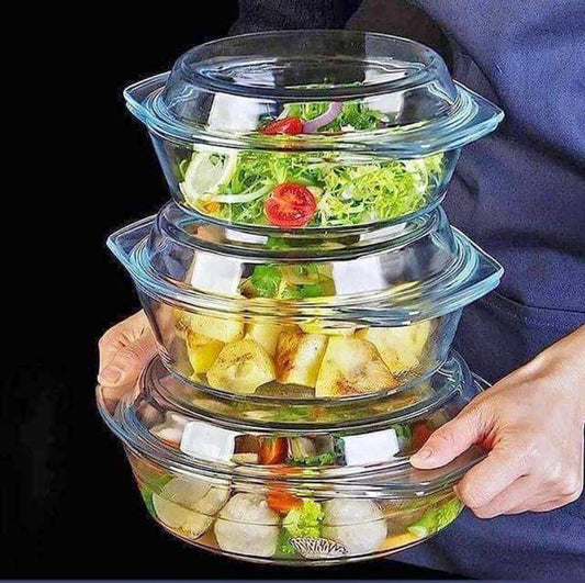 Signature Set of 3 Glass Casserole | - Elegant Households KE