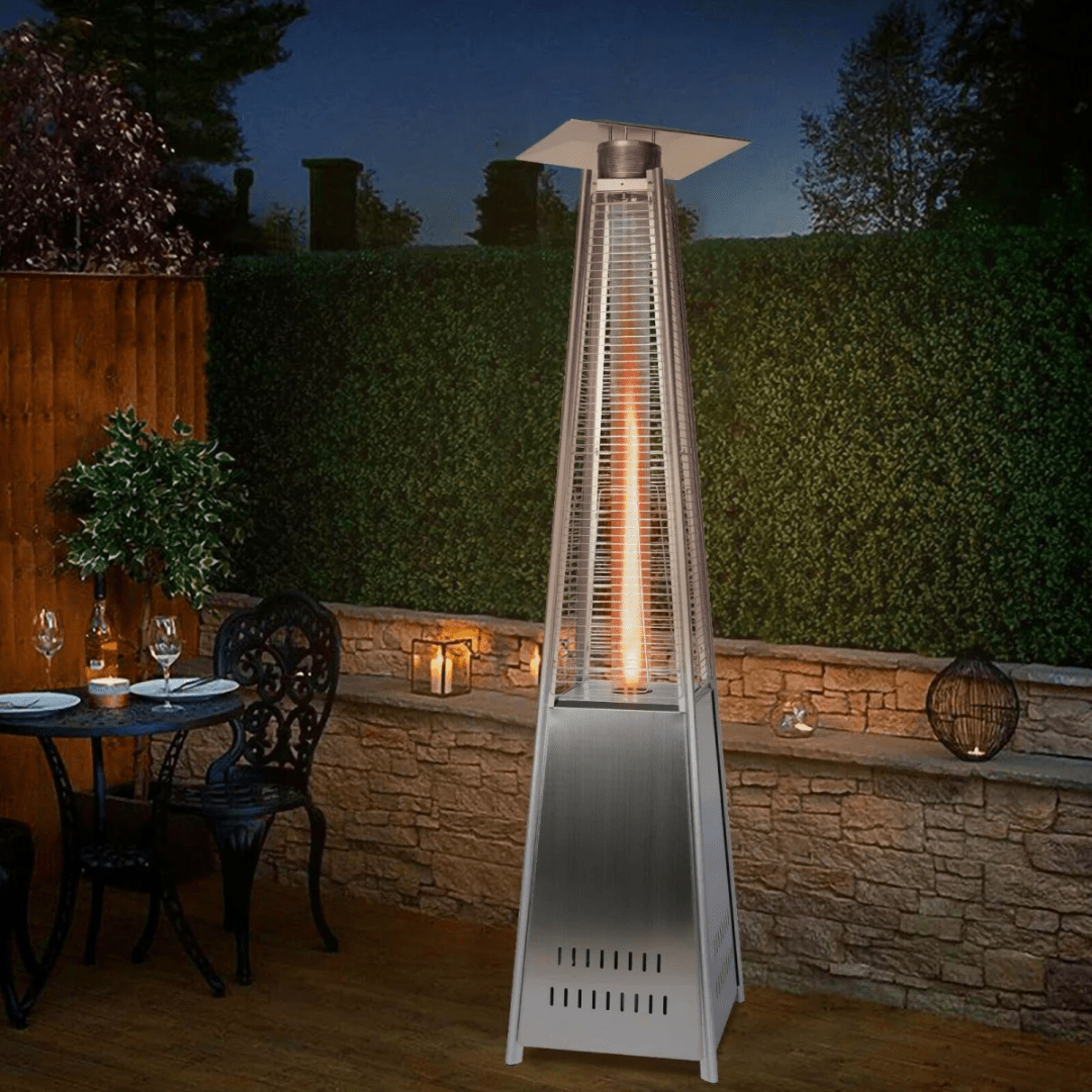 Silver Stainless Steel Pyramid patio heaters | - Elegant Households KE