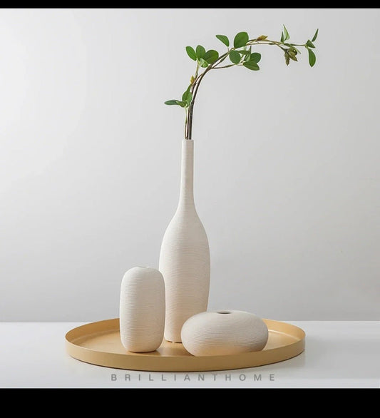 Simple ceramic 3 in 1 modern home decor vase set  | - Elegant Households KE