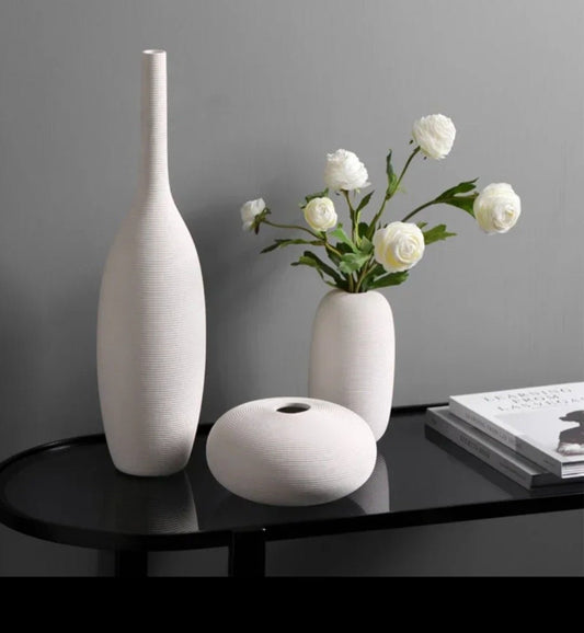 Simple ceramic 3 in 1 modern home decor vase set  | - Elegant Households KE