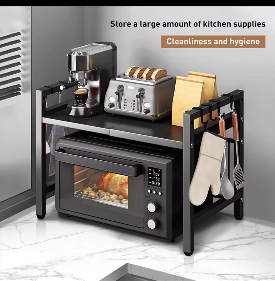 Single layer Heavy - duty Adjustable Microwave Stand | - Elegant Households KE