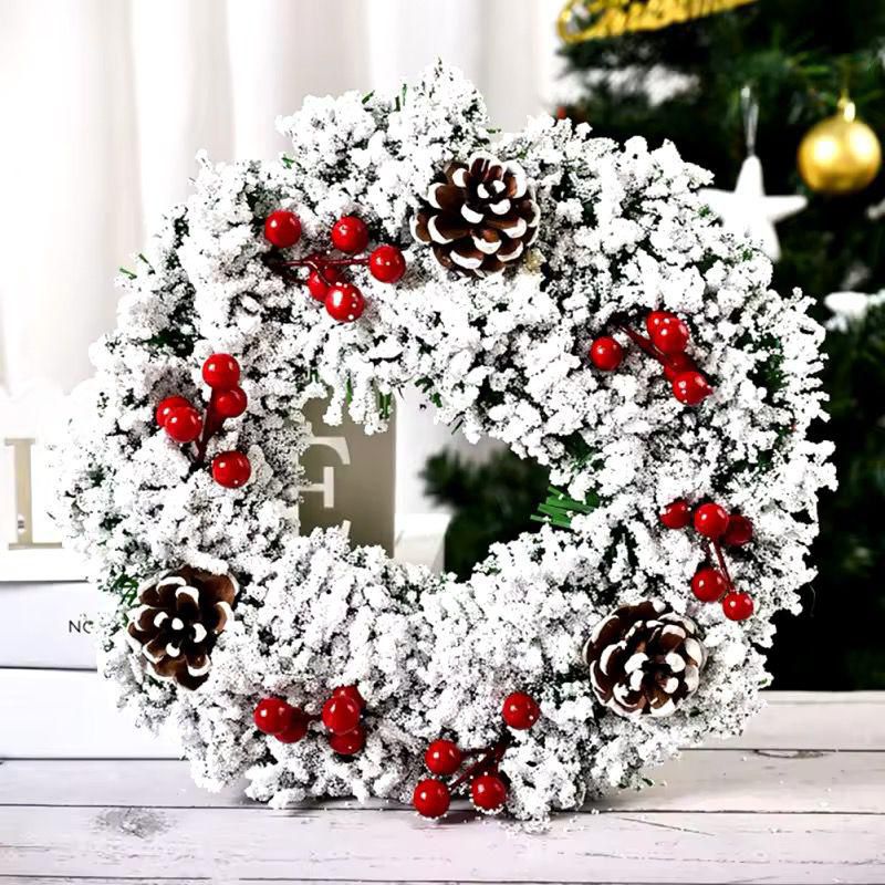 Snowy Pine Needle & Pine Cone Christmas Wreath for Front Door Decoration. | - Elegant Households KE