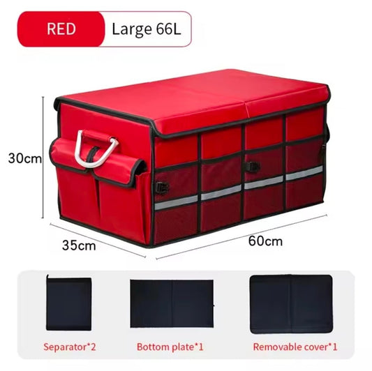 Spacious Car Boot Organizer – Multi - Compartment Foldable Trunk Storage Box for Cars, SUVs & Travel | Available in Pink & Red | - Elegant Households KE