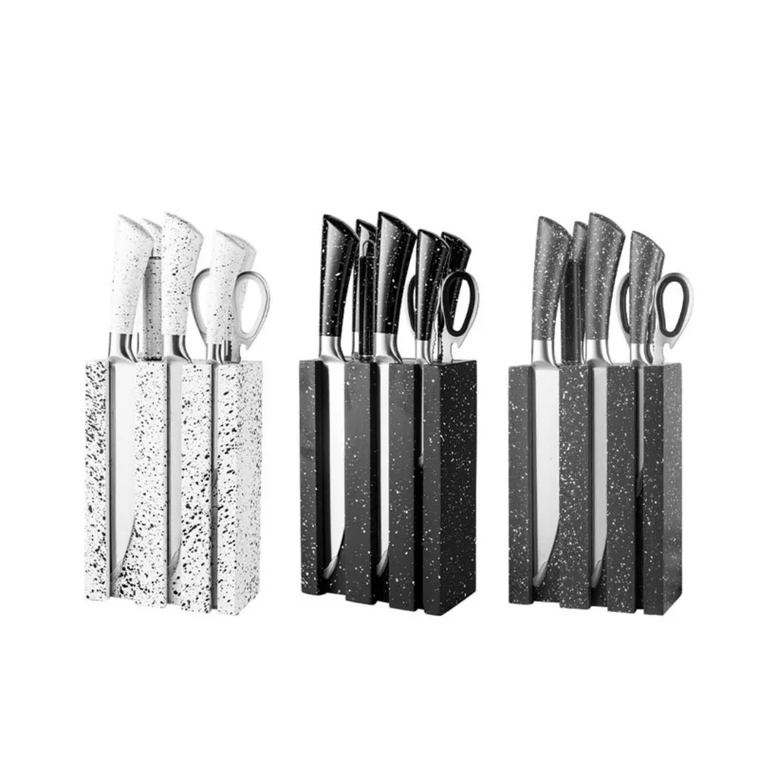 Speckled Knife Block Set – 7 - Piece Kitchen Essentials | - Elegant Households KE
