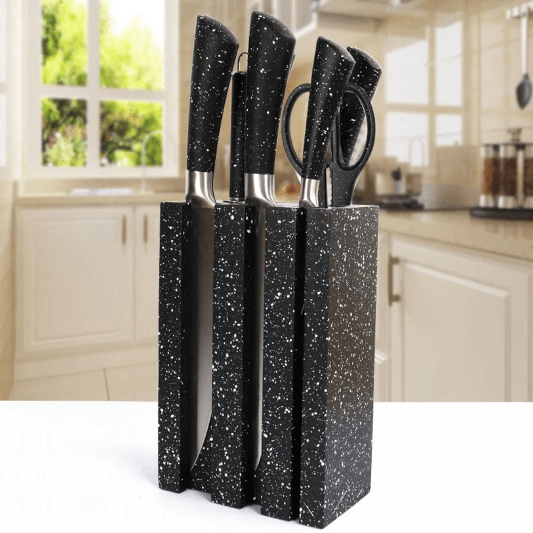 Speckled Knife Block Set – 7 - Piece Kitchen Essentials | - Elegant Households KE