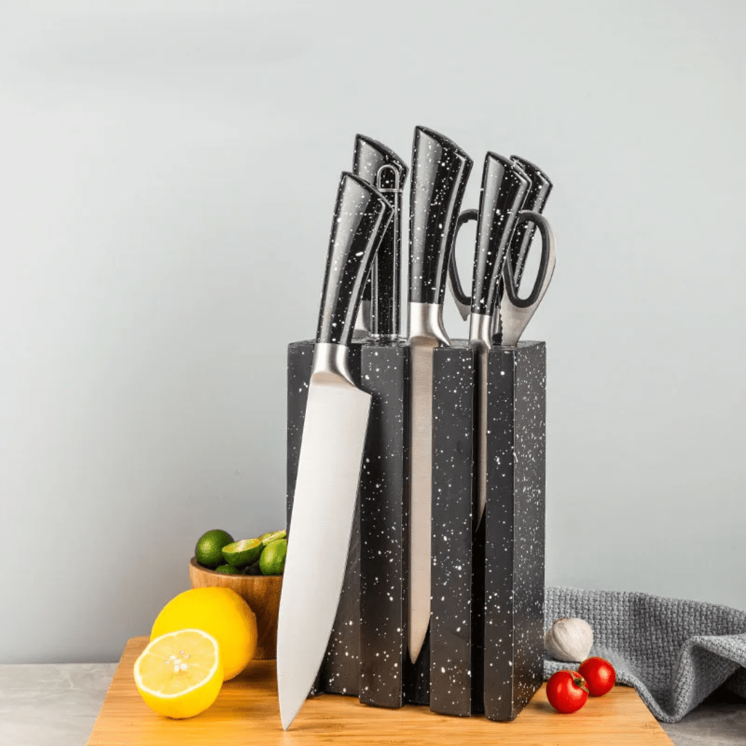 Speckled Knife Block Set – 7 - Piece Kitchen Essentials | - Elegant Households KE