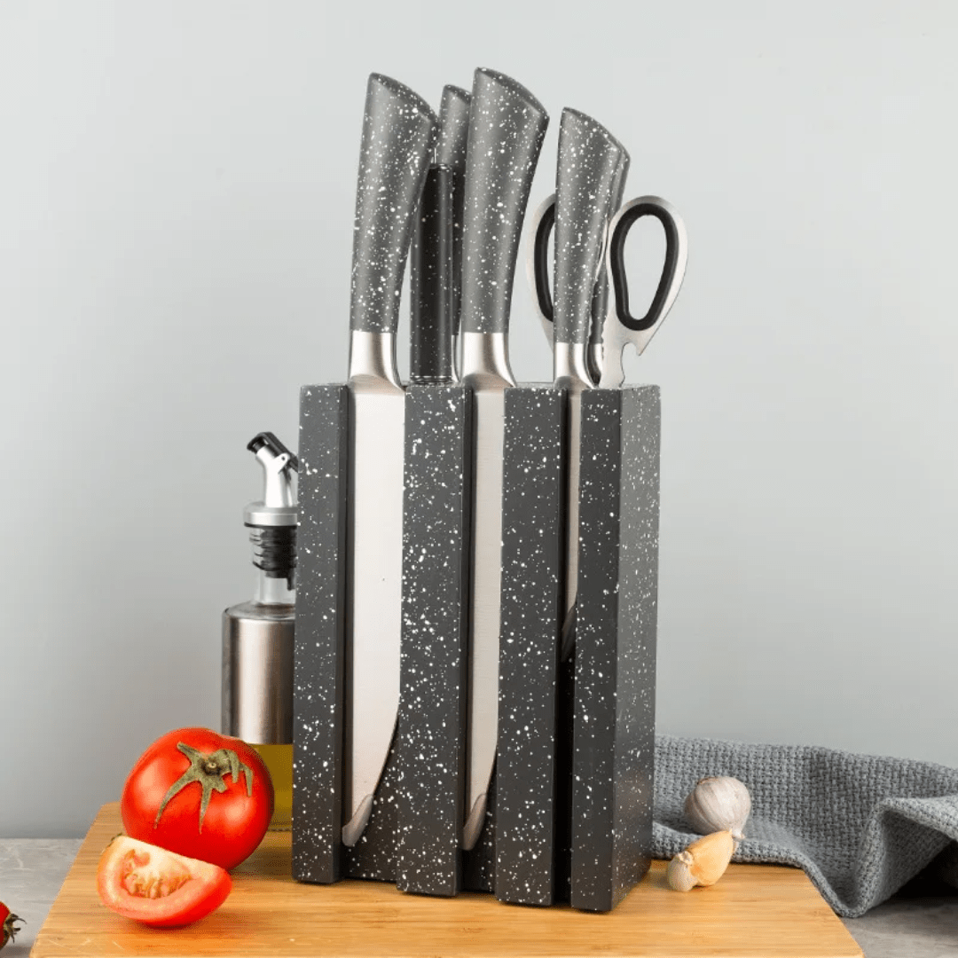 Speckled Knife Block Set – 7 - Piece Kitchen Essentials | - Elegant Households KE