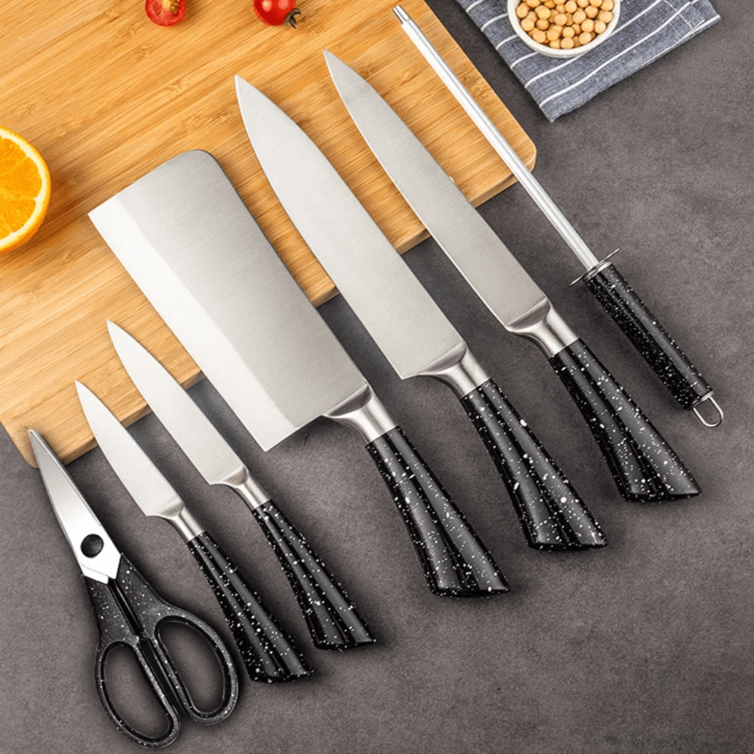 Speckled Knife Block Set – 7 - Piece Kitchen Essentials | - Elegant Households KE
