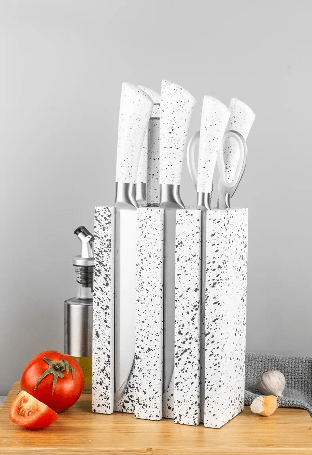 Speckled Knife Block Set – 7 - Piece Kitchen Essentials | - Elegant Households KE