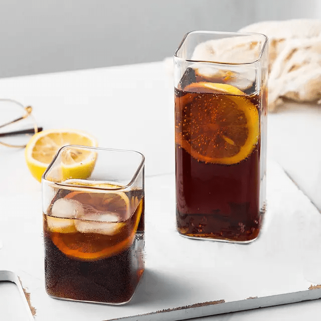 Square Glass Cup Heat - resistant Juice Milk Tea Glass Cup High Borosilicate Glass. | - Elegant Households KE