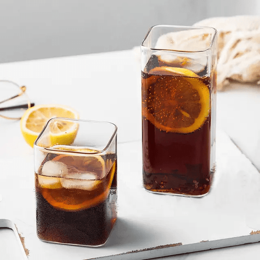 Square Glass Cup Heat - resistant Juice Milk Tea Glass Cup High Borosilicate Glass. | - Elegant Households KE