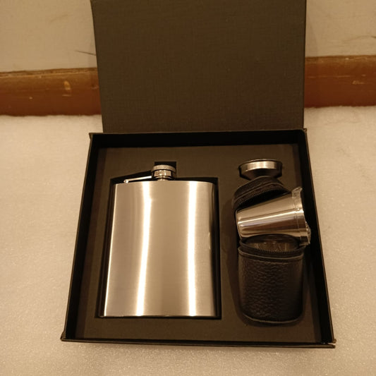 Stainless Steel Flask Gift Set with 4 Tumblers and Funnel | - Elegant Households KE
