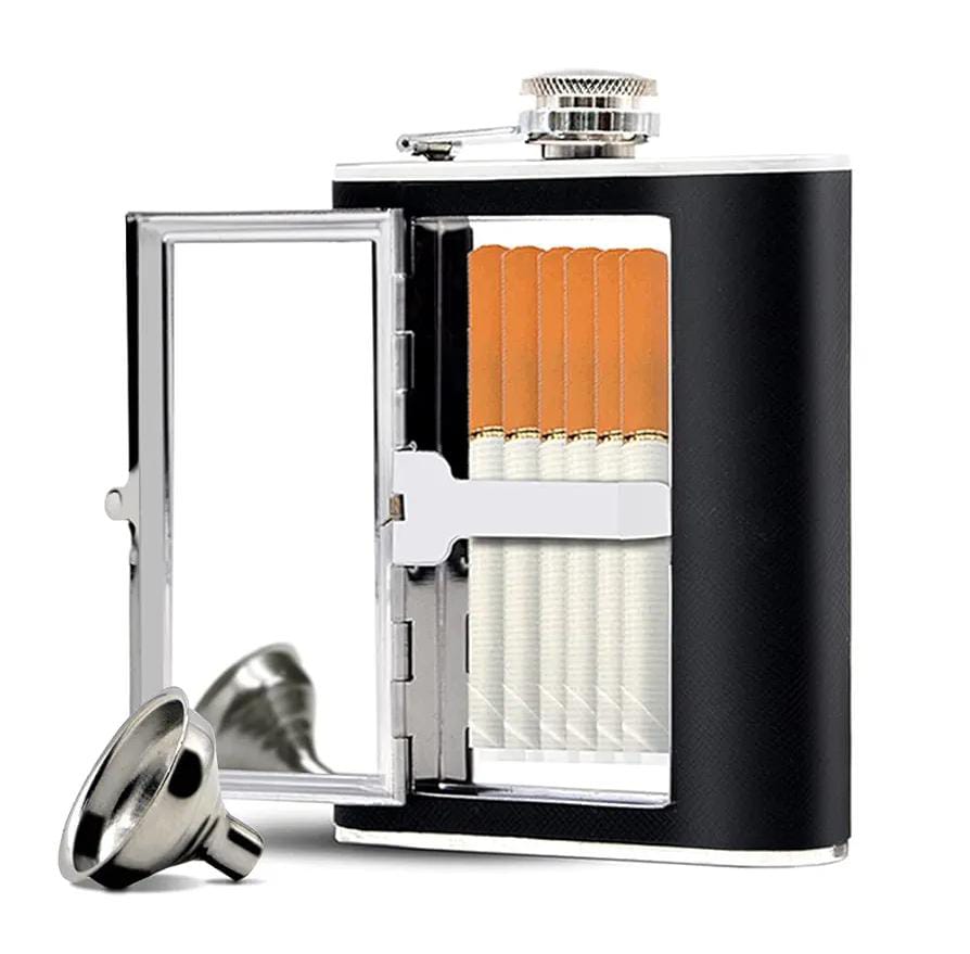 Stainless Steel Hip Flask with Hidden Cigarette Storage | Pocket Flask | - Elegant Households KE