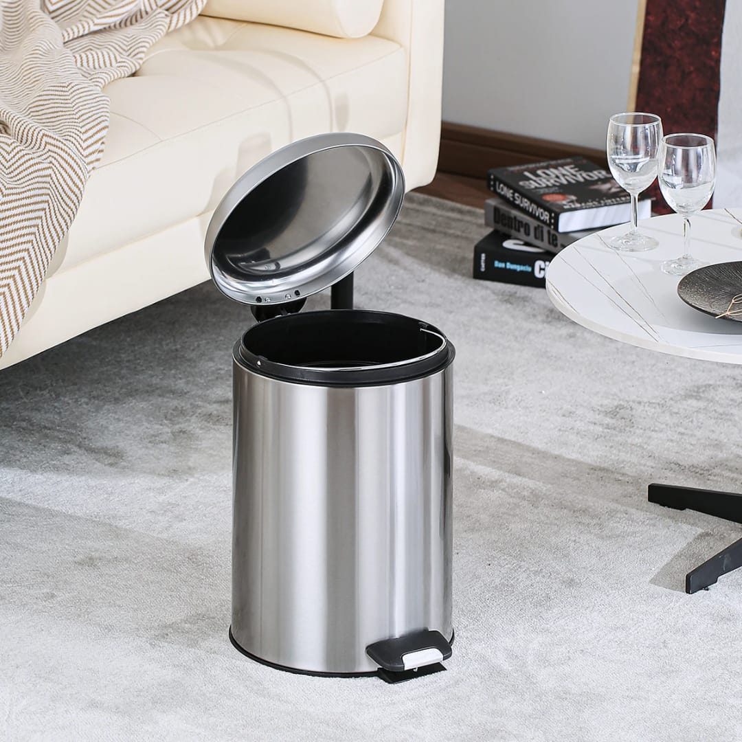 Stainless Steel Pedal Dustbin with Plastic Inner Bucket | - Elegant Households KE