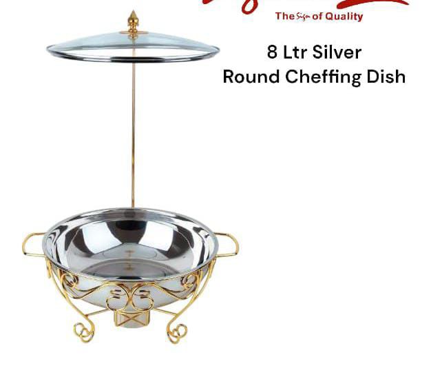 Stainless steel Round Chaffing dish with gold stand | - Elegant Households KE