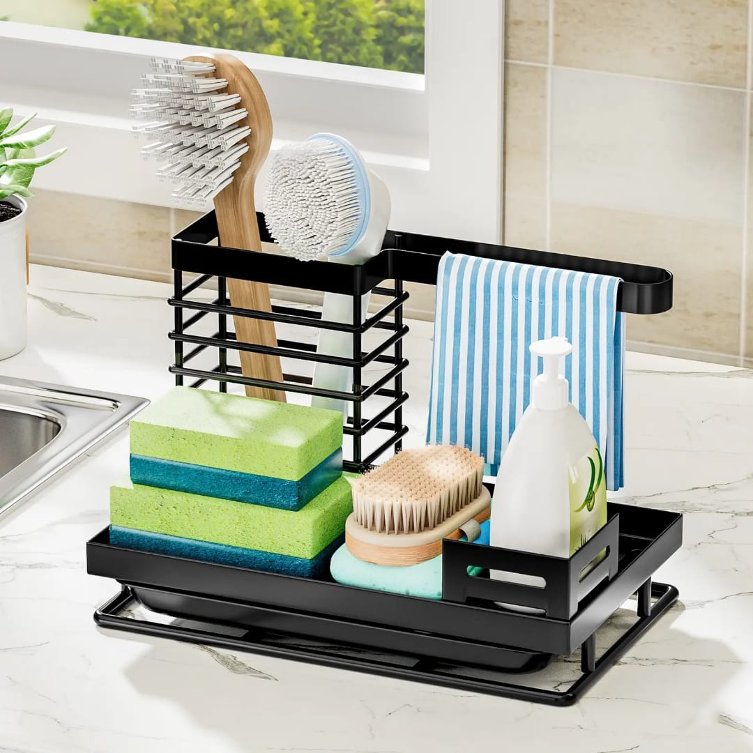Stainless Steel Sink Caddy – Kitchen Sponge & Soap Holder | - Elegant Households KE