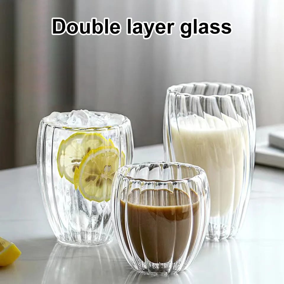 Stripe Double Wall Glass Mug | - Elegant Households KE
