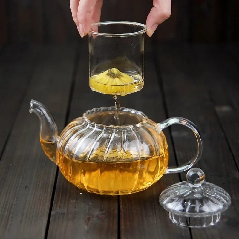 Stripped High Borosilicate glass tea/Coffee pot with stainless steel glass filter infuser | - Elegant Households KE