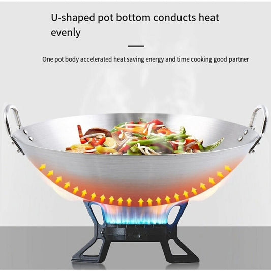 Thickened Aluminum Two Sided - Handle Wok Frying Pan | - Elegant Households KE
